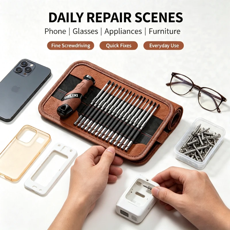 DELIXI 17 in 1 Ratchet Screwdriver Kit Slotted Phillips TORX Bits Multipurpose Hand Repair Tools for Household DIY Maintenance