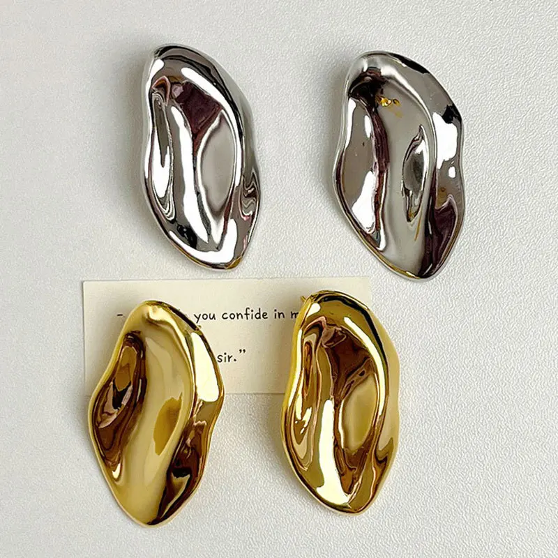 XIALUOKE Geometric Leaf Irregular Convex Folds Unique Stud Earrings For Women European American Style Personality Party Jewelry