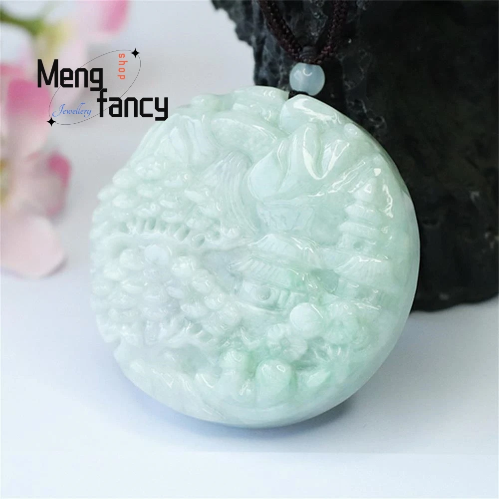 Natural Myanmar A-goods Jadeite Landscape With Double-sided Carving Pendant Exquisite Elegant Simple High-grade Fashion Jewelry