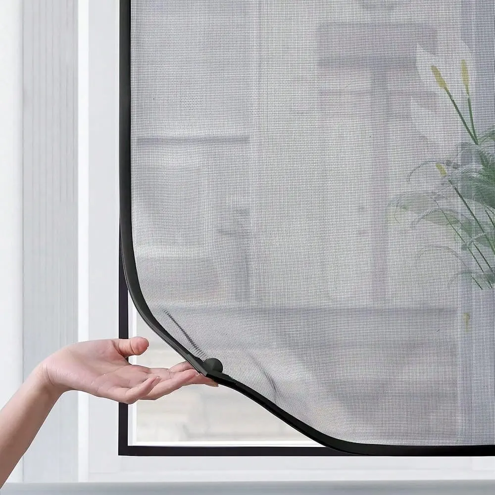 

Magnetic Window Screen Replacement Adjustable Mesh Screen With Magnets Fits 72inchHx48inchW Black Frames With Grey Fiberglass S