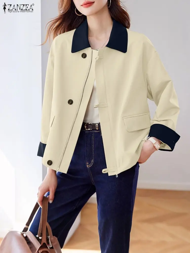 

2025 ZANZEA Autumn Lapel Neck Long Sleeve Jackets Stylish Women Pactwork Jackets Coat Elegant OL Work Outwear Woman Zipper Coats