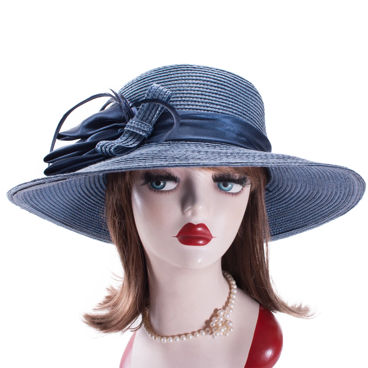Lawliet Womens Polypropylene Straw Plain Wide Brim Hat Boater Kentucky Derby Ascot Race Day Hats A594