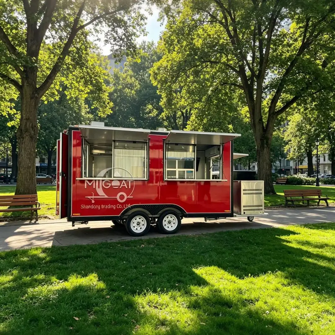 

Bright Red 2-Axle Mobile Food Trailer with Dual Service Windows Commercial Food Truck for Fast Food & Street Vending