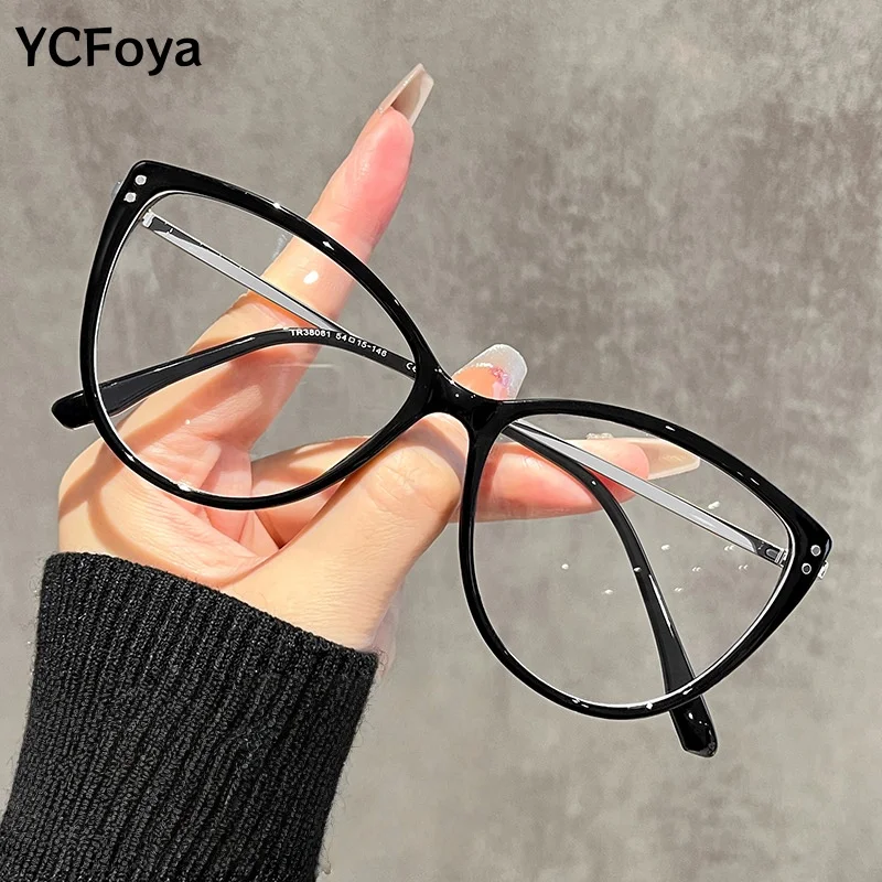 

YCFoya Women's Cat's eye Eyeglasses New Retro Fashion Frame Blue Light Blocking Retouch Face Legs Optical Glasses 38061