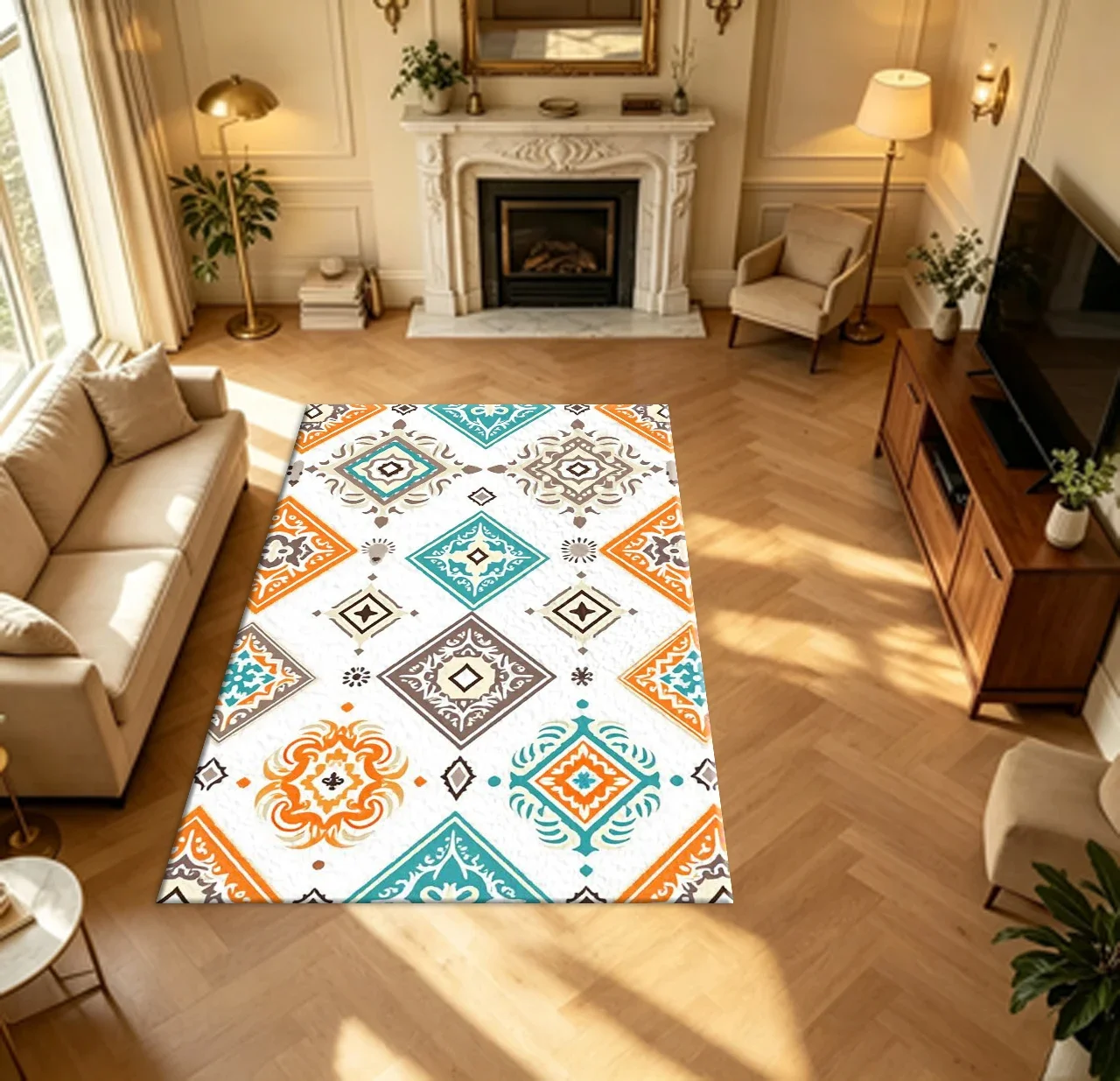 Boho Diamond Talavera Tile Seamless Carpet Flooring Ethnic Geometric Floor Mat