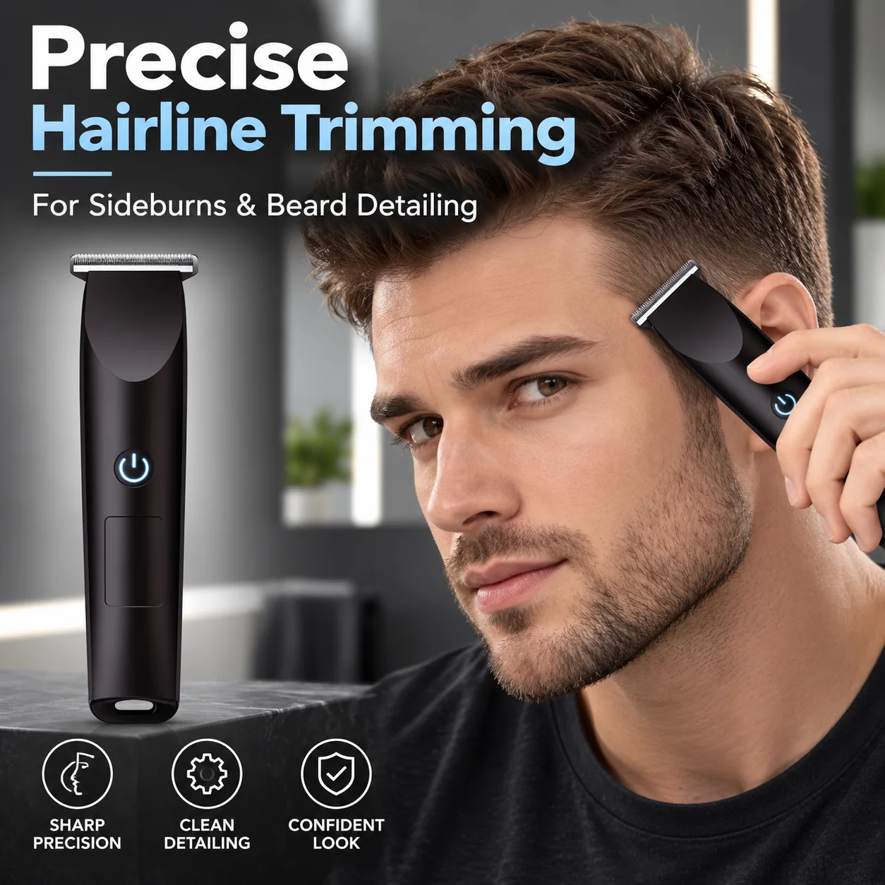 Cordless Hair Clipper for Men, USB Rechargeable Electric Hair Trimmer with Guide Combs, Men’s Barber Clipper for Haircuts, Fades, Beard, Sideburns & Detail Trimming, Portable Grooming Tool for Home, Travel & Daily Use