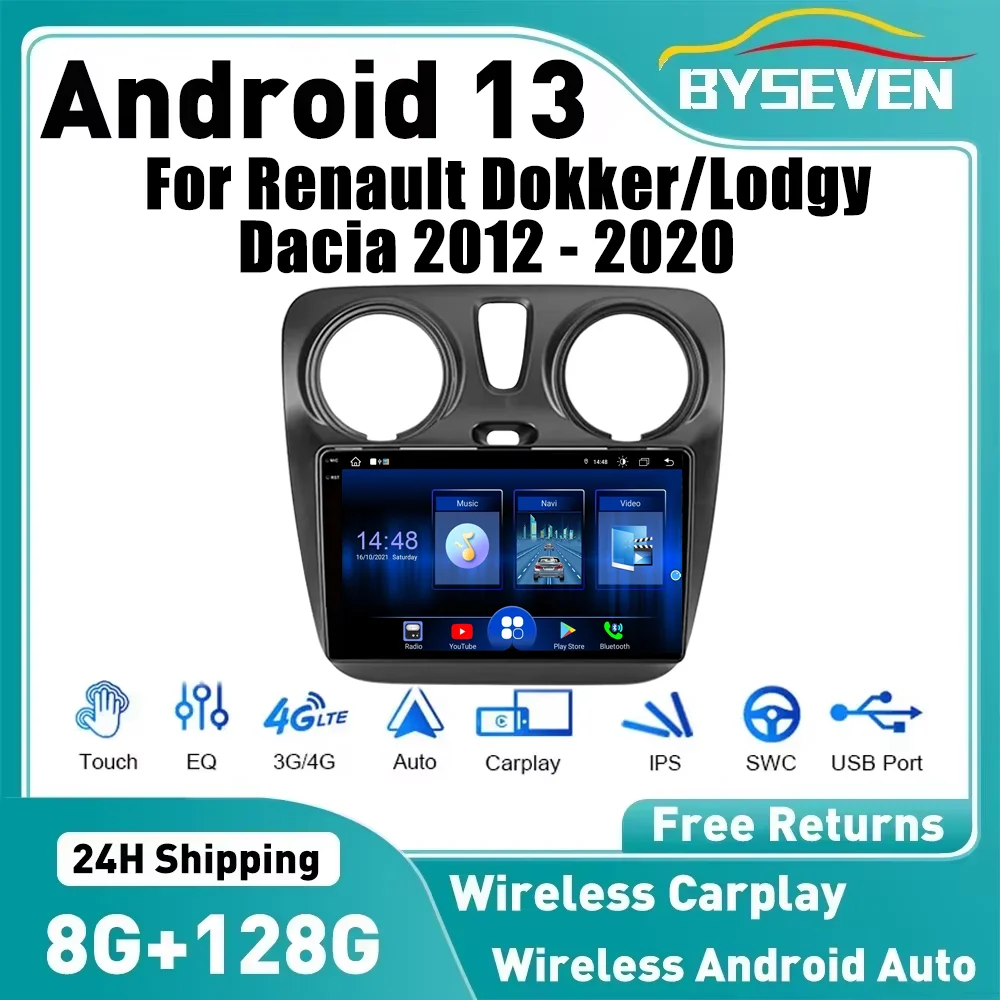 Wireless Carplay 4G Android 13 For Renault Dokker/Lodgy Dacia 2012 - 2020 Car Multimedia Player GPS Navigation Bluetooth