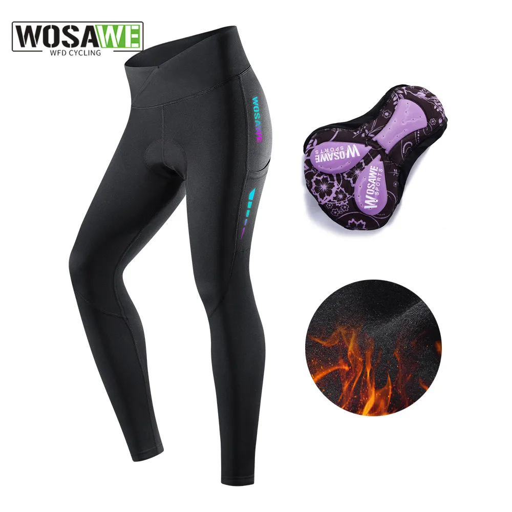 

WOSAWE Women's Cycling Trousers Winter tights with pad Thermal Mountain Bike Pants Bicycle Tights Cycling Pants 2 pockets
