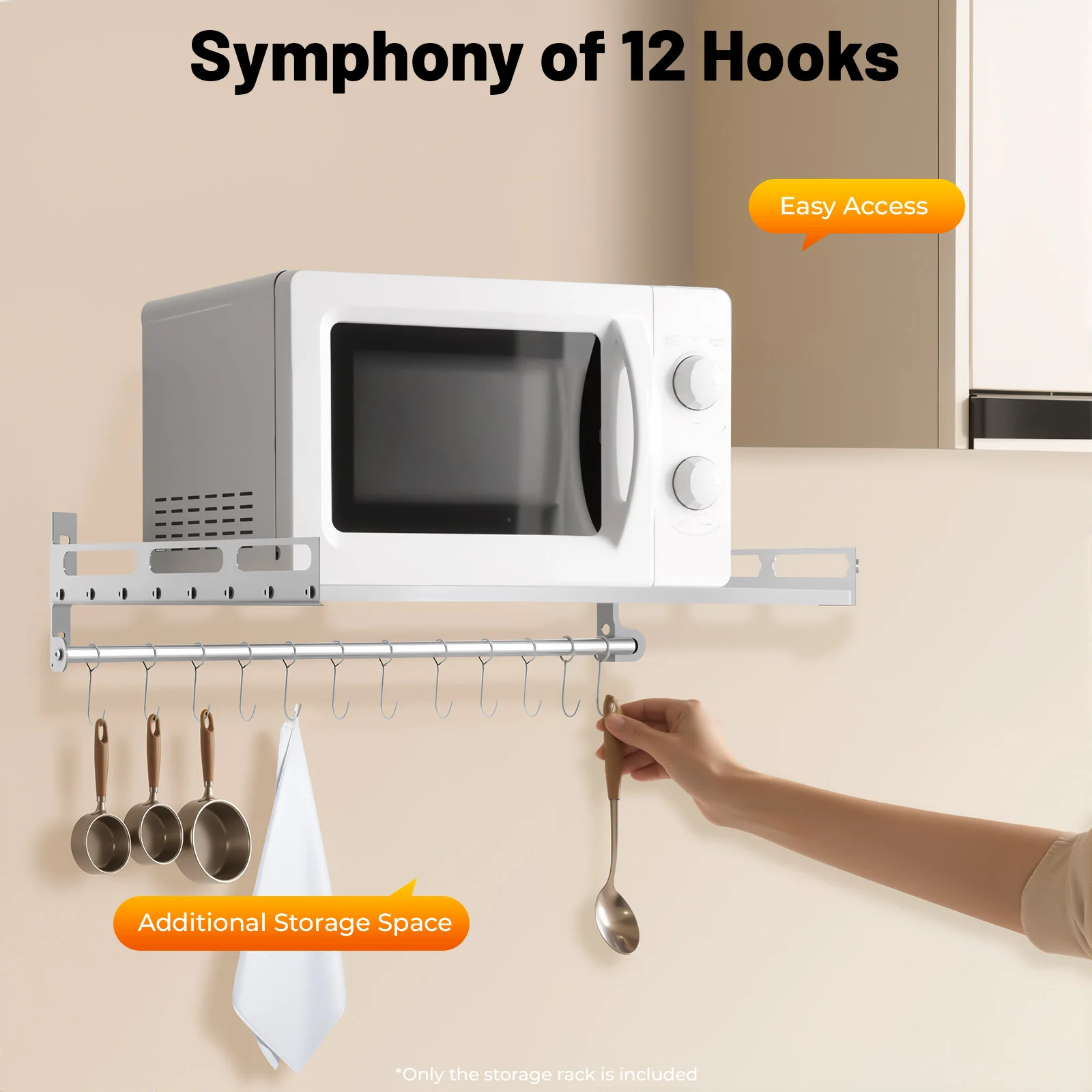 رف ميكروويف من الفولاذ المقاوم للصدأ على الحائط، رف تخزين المطبخ بوزن 18 كجم مع خطافات للاستخدام المنزلي التجاري #1