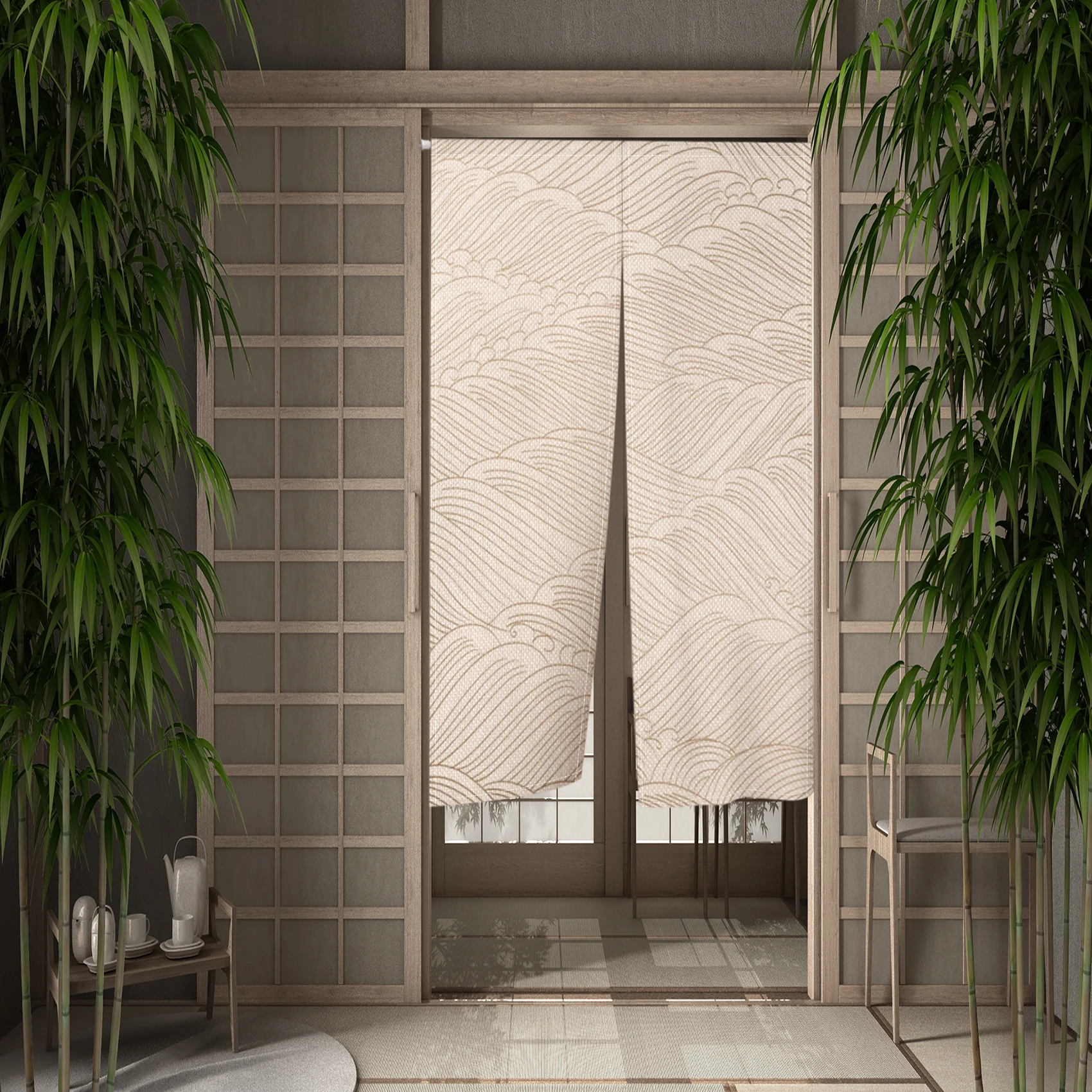 Japanese Door Curtain White Crane Red Sun Kitchen Door Curtain Partition Curtain Drape Entrance Decoration Hanging Half-Curtains