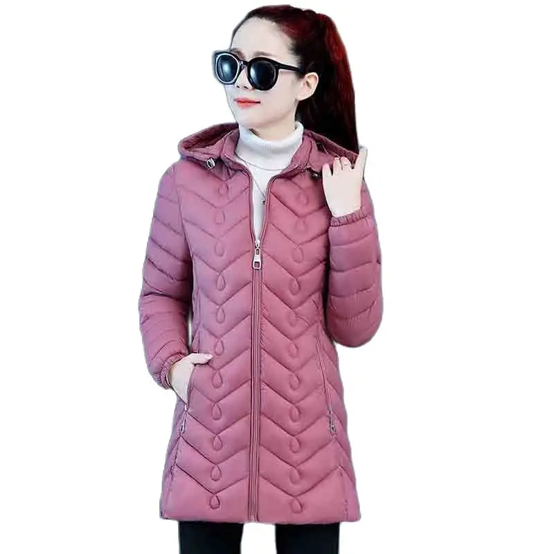 

Fashion Down Women's 2023 New Winter Temperament Slim Wavy Solid Color Mid-length Cotton Coat Loose Hooded Cotton