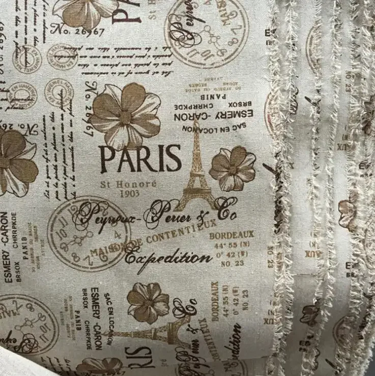 Printed Paris Tower Cotton and Linen Blend Fabric by Meter DIY Zakka Style Pillow Tablecloth Tissue