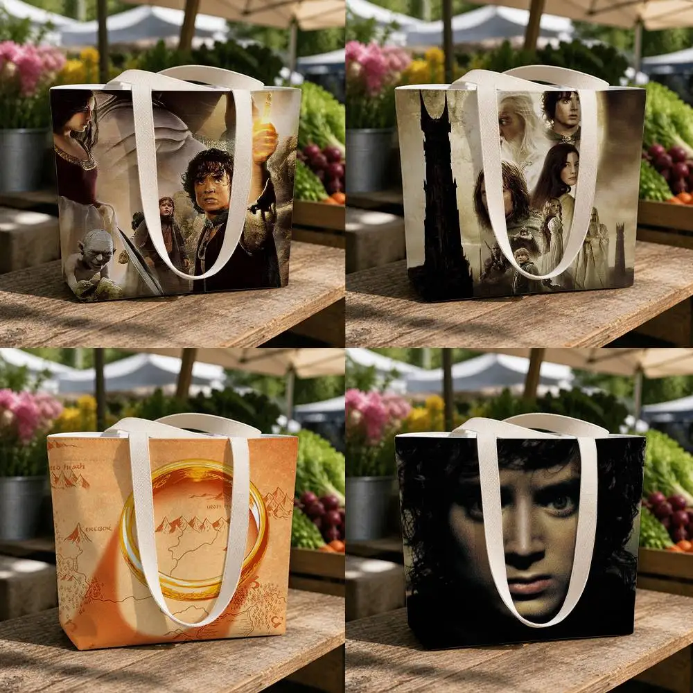 L-Lords of the R-RingES Printed Canvas Shoulder Tote Bag for School Work and Commute