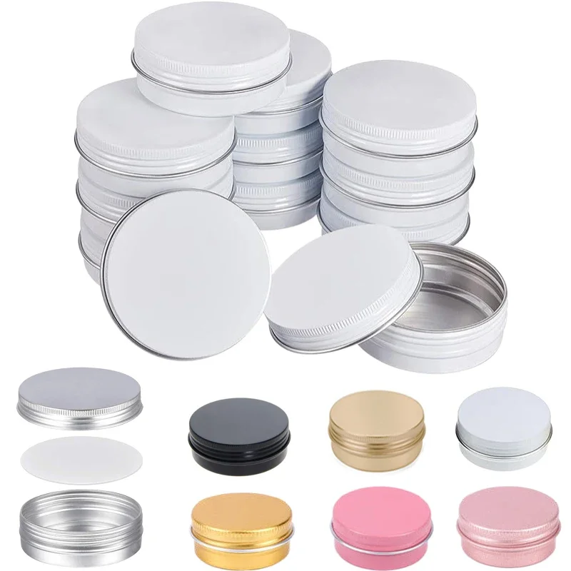 5 Stuks 5/10/15/20/30/50/60G Aluminium Blikken Potten Voor Crème Balsems Nagel Kaars Hervulbare Metalen Cosmetische Containers Fles Thee Blikjes