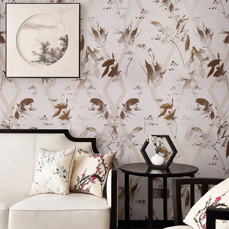 

New Chinese Bedroom Wallpaper Thickened Room Non-Woven Floral Bird Wallpaper Living Room Background Wallpaper Household Decor