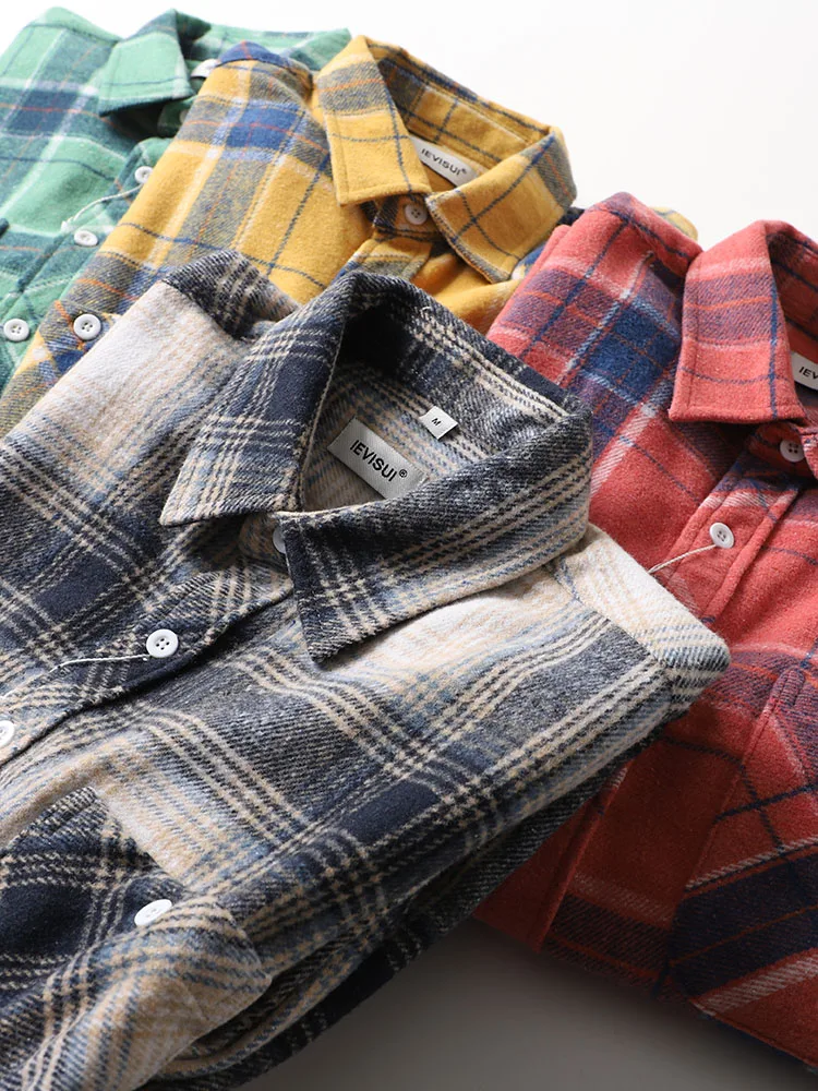 

Thickened Long Sleeve Men's Shirt Autumn Winter Plaid Standard Fit Wear Resistant Fashionable Outerwear Classic Collar