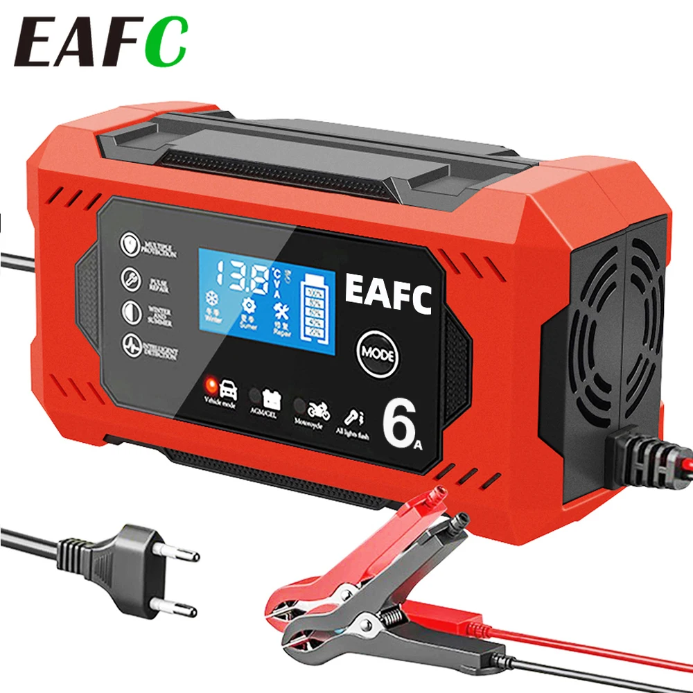 EAFC 6A 12V Digital Car Battery Charger Fully Automatic Repair Charge For Truck SUV Car Motorcycle Battery Charging Device