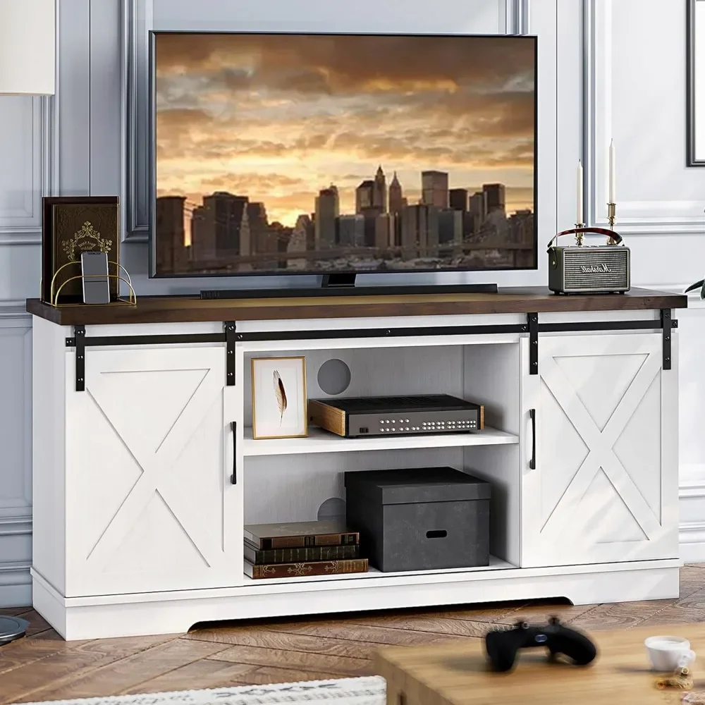 Farmhouse TV Stand for 65 Inch TV, Entertainment Center with Storage and Sliding Barn Doors, Modern Media TV Console