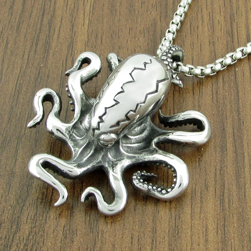 Punk 316L Stainless Steel Silver Color Black Classic Monster Octopus Tentacle Pendant Animal Jewelry