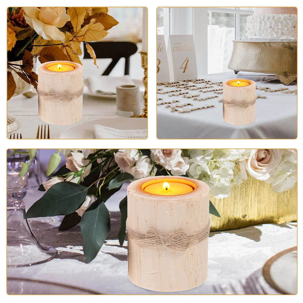 4 قطعة أصحاب ضوء الشاي الخشبي ريفي اليدوية نذري تقف تحف الزفاف ديكور ريفي حفل زفاف #4