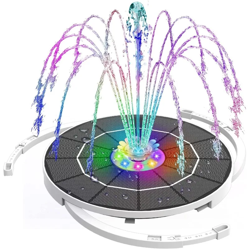 

5.5W Solar Fountain with Light, 5.5W LED Light Solar Birdbath Fountain, 3000mAh Battery & 8 Nozzles Solar Fountain Pump for Pond