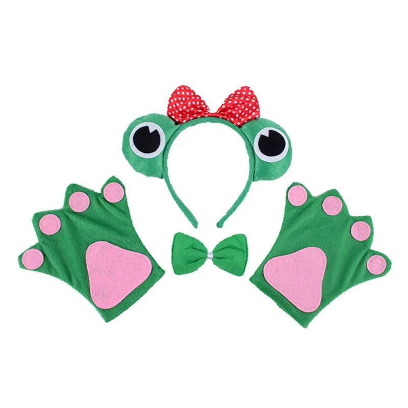 Kids Frog Eyes Headband Cute Headpiece For Girls Animal Bow Tie Tail Hair Band Halloween Party Zoo Prince Princess Headwear