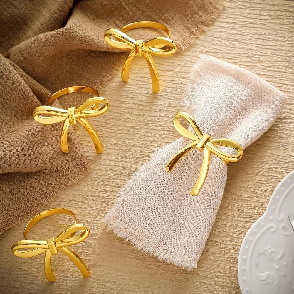 Napkin Rings Metal Bow Shape Set of 6 for Weddings For Dinner Parties Alloy Holders to Secure Napkins Elegantly