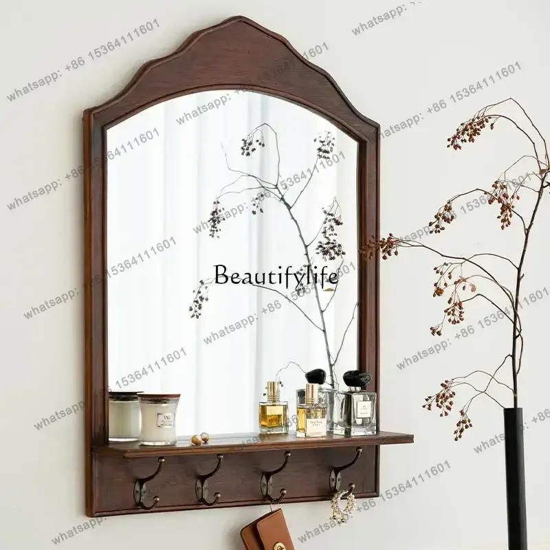 Best Sellers Medieval Style Solid Wood Wall Hanging Decorative Mirror Bathroom Mirror Replaceable Cosmetic Mirror