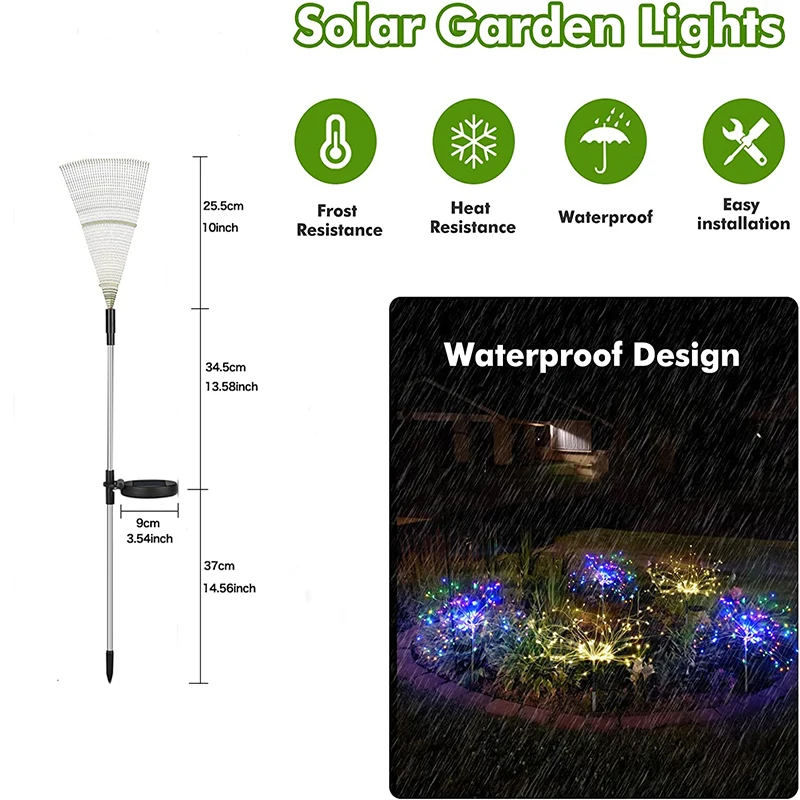 عشب خارجي يعمل بالطاقة الشمسية ، مصباح الهندباء ، 90 ، Fireworks ، Fireworks ، awn ، LED للحديقة ، المناظر الطبيعية ، العطلة ، 8 أوضاع