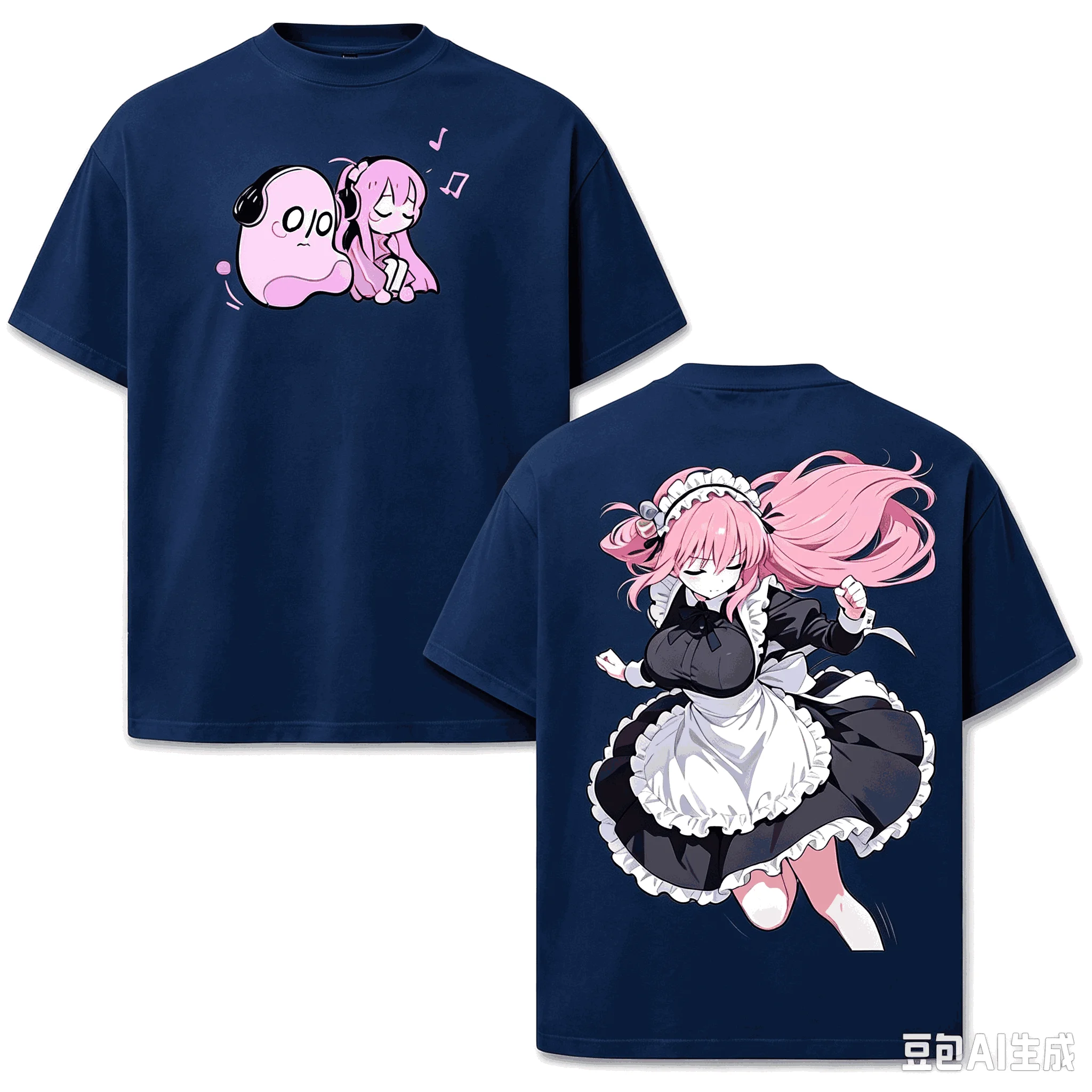 Anime Bocchi The Rock Hitori Gotoh Classic Maid Outfit Double‑Sided Print T‑Shirt Y2K Men Women Gothic Cotton Oversized T-shirts