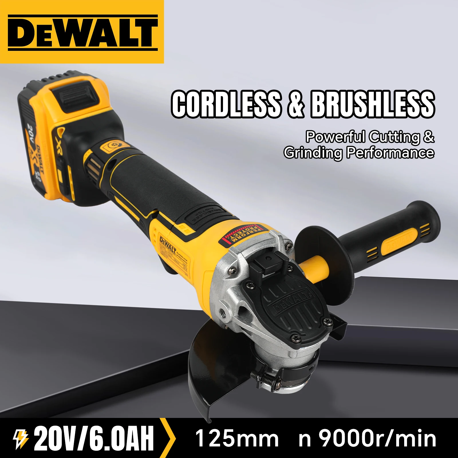 

DEWALT 20V Brushless Angle Grinder 125mm 9000RPM 6.0Ah Battery Kickback Brake Metal Wood Cutting Grinding