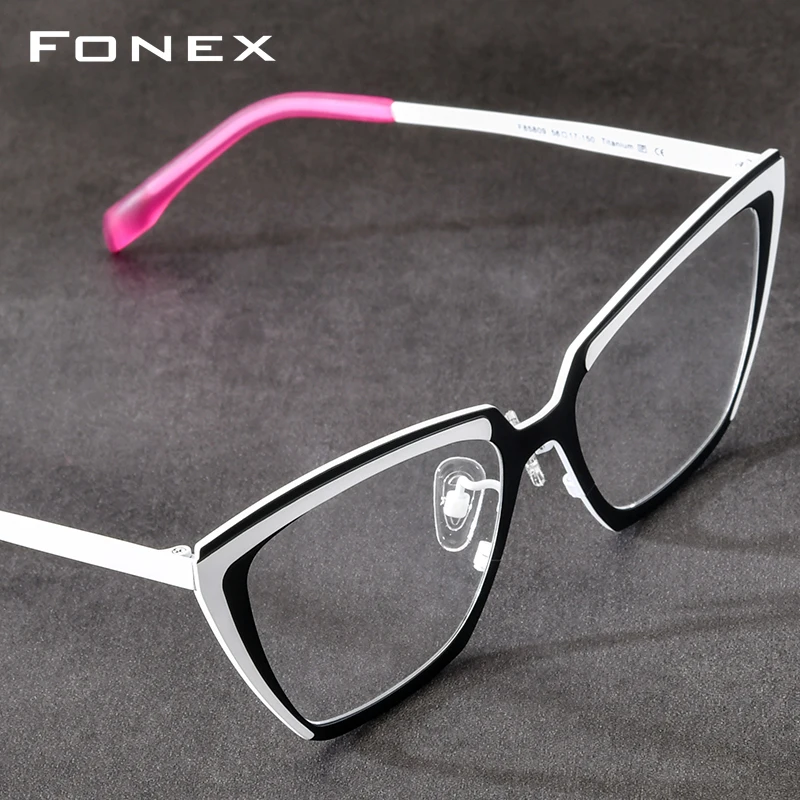 FONEX Titanium Eyeglasses Frame Women Colorful Fashion Brand Design Big Cat Eye Glasses Ultralight Oversize Eyewear 85809
