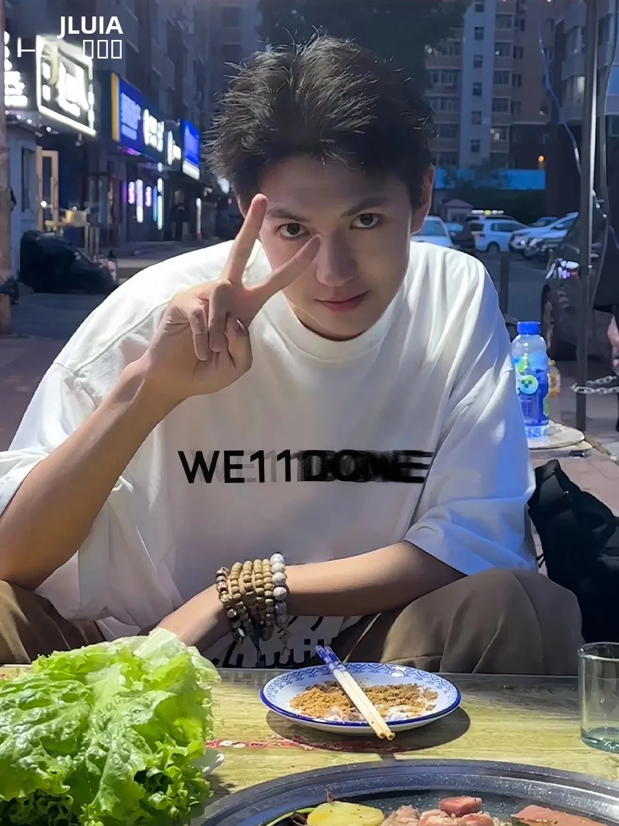 

Американская хлопковая футболка свободного кроя с коротким рукавом для мужчин, летняя, белая, парная, повседневная, дышащая, с принтом, с круглым вырезом