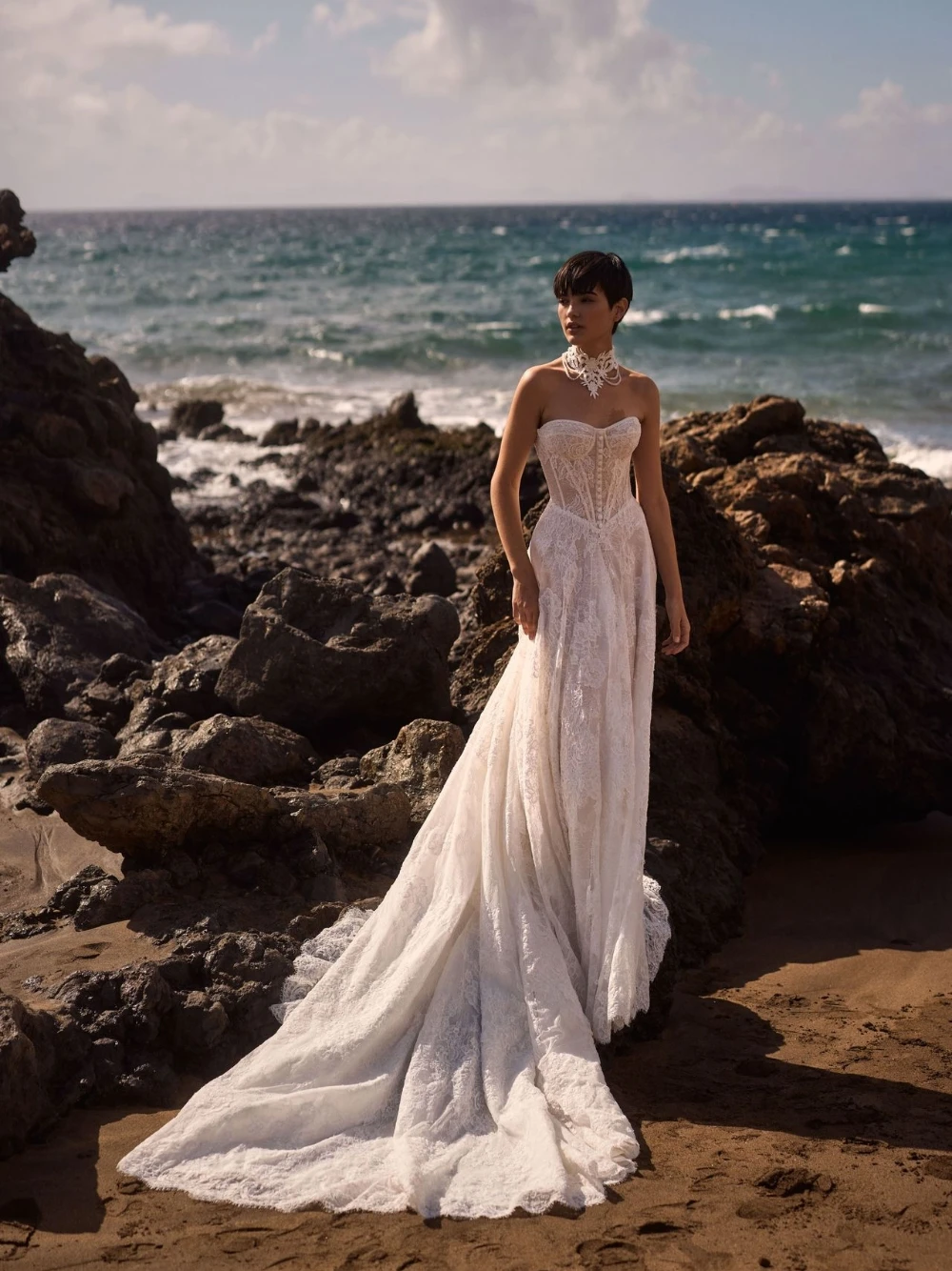 Beach Floral Lace Wedding Dress, Delicate A Line Long Bridal Gown, Sweet Elegant Corset Bodice Bride Wear, Customized