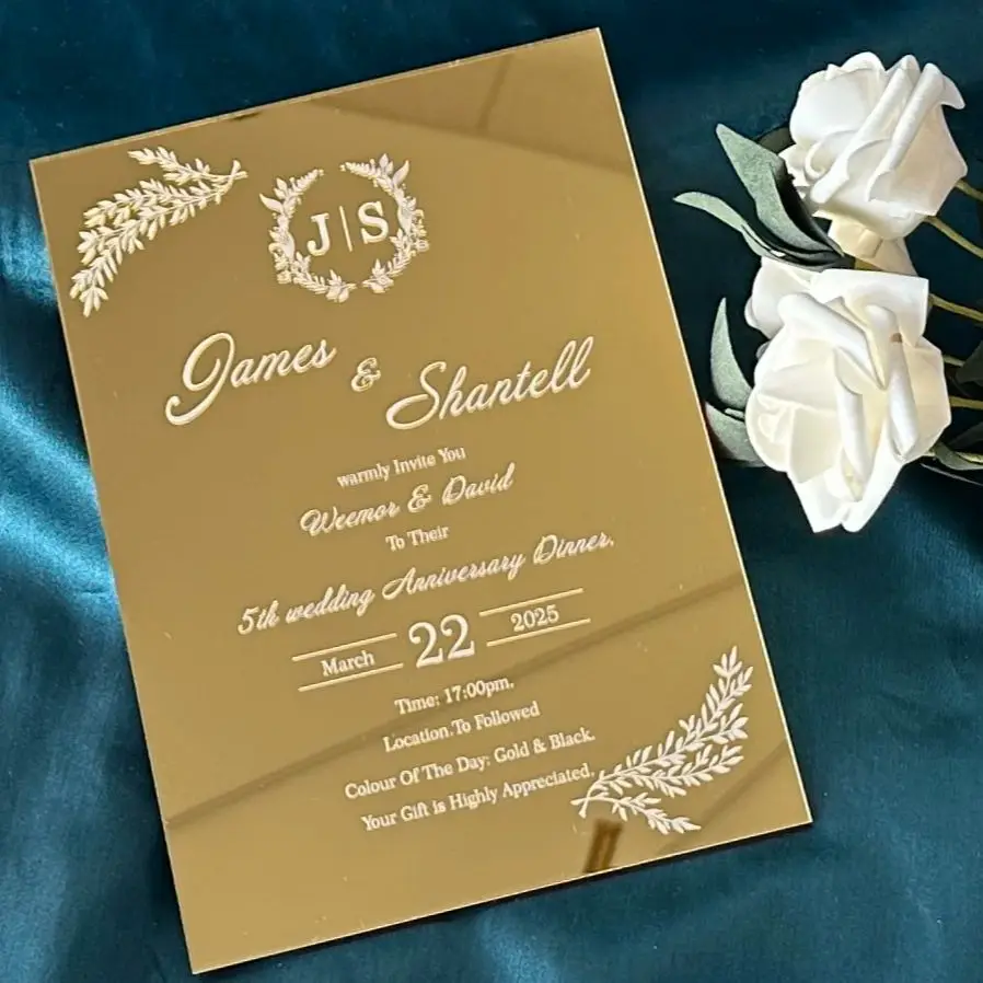 Mirror Gold Acrylic Wedding Invitation,Plexiglass Personalized Golden Invite,Custom,10pcs