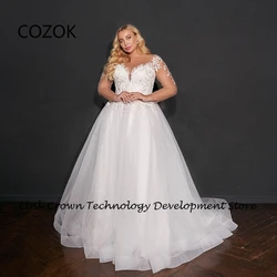 COZOK Strapless Plus Size Wedding Dresses for Princess 2024 A LIne Full Sleeve Bridal Gowns with Lace Summer New Vestidos De