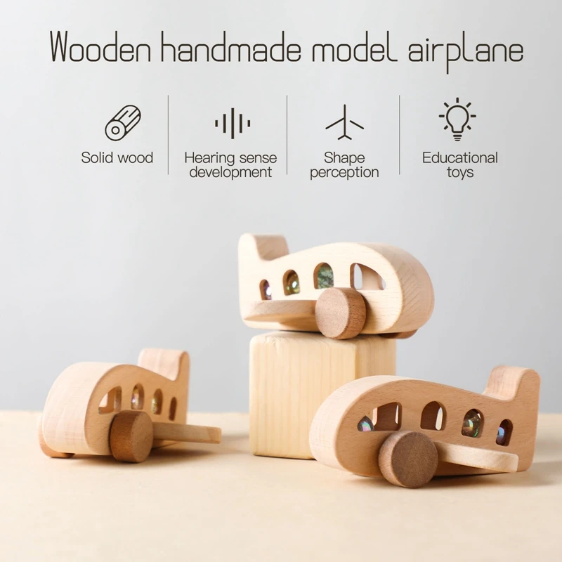 Avión de madera Montessori para bebé, juguete con cuentas de vidrio, accesorios educativos de transporte para niños