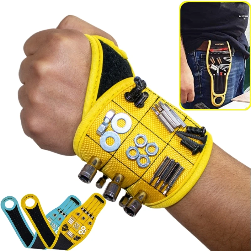 Magnetic Wristband Strong Magnet Adjustable Breathable Tool Strap Holds Screws Nails Bits for Carpentry Electrical DIY Repair