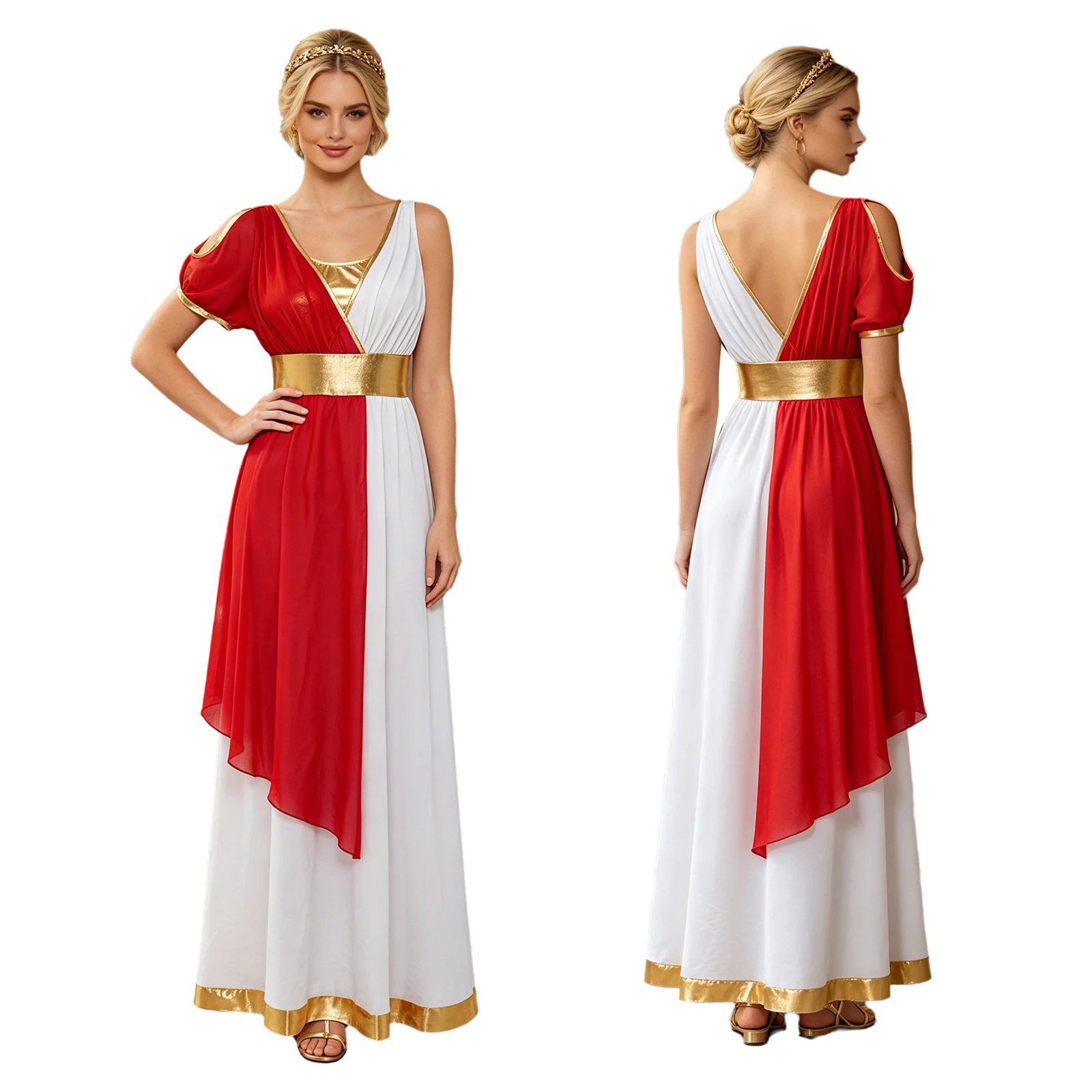 Women Ancient Greek Worship Prayer Tunic Dress Mythology Cosplay Outfit Cold Shoulder Short Sleeve Toga Dress Myths Clothes