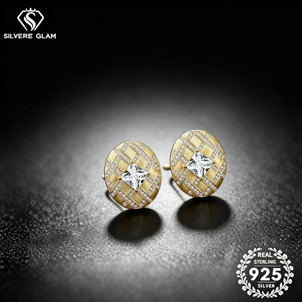 925 Sterling Silver Oval Textured Princess Cut D VVS1 Moissanite Stud Earrings Vintage Woven Pattern Fine Jewelry For Women