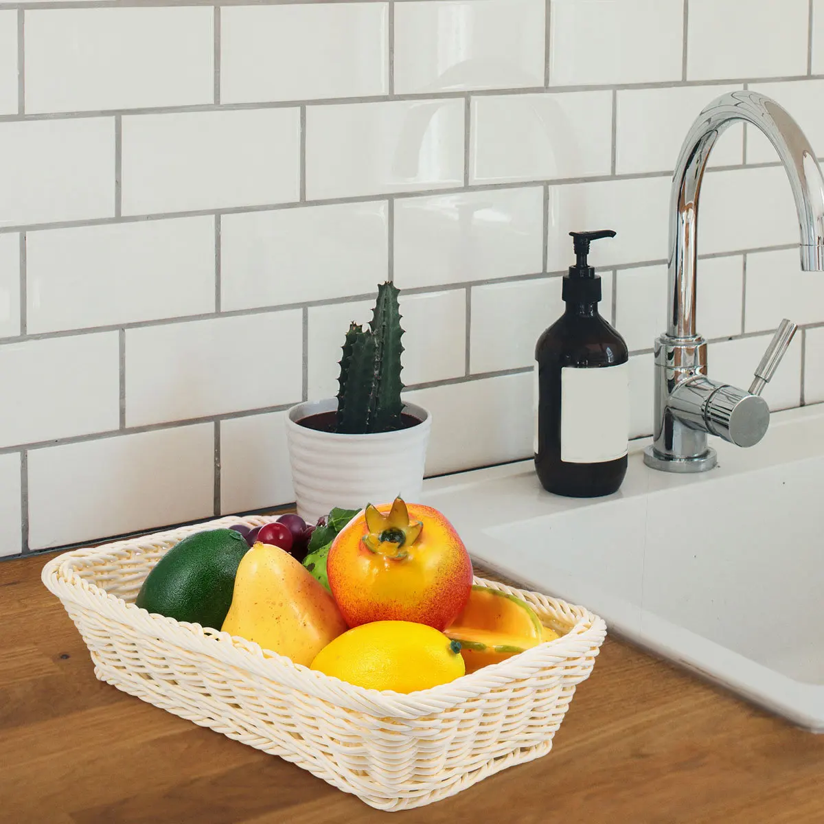 Obstkorb aus Weide und Rattan, Aufbewahrungskorb, Servierkorb, Kunststoffkorb, geflochtener Obstkorb