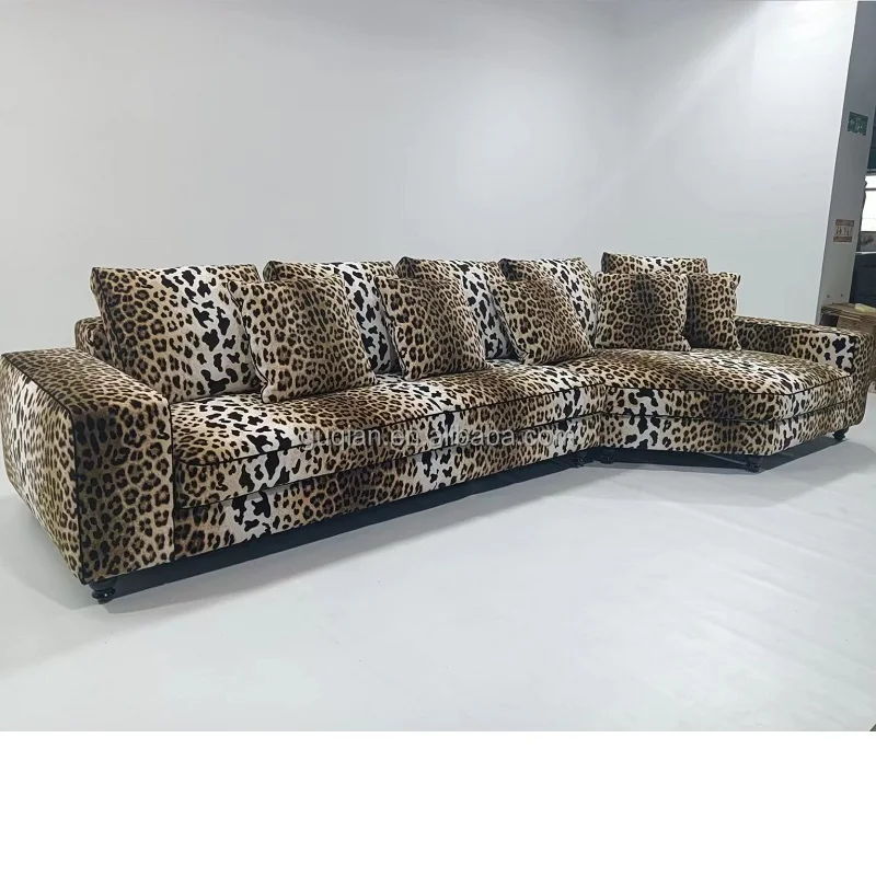 ^Designer Living Room Comfort Module Corner 7 Leopard Print Sofa