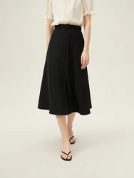 FSLE High Waisted Commuting A-line Slit Half Skirt 2024 Summer New Versatile Slimming Women Black Skirt Casual Loose 24FS12084