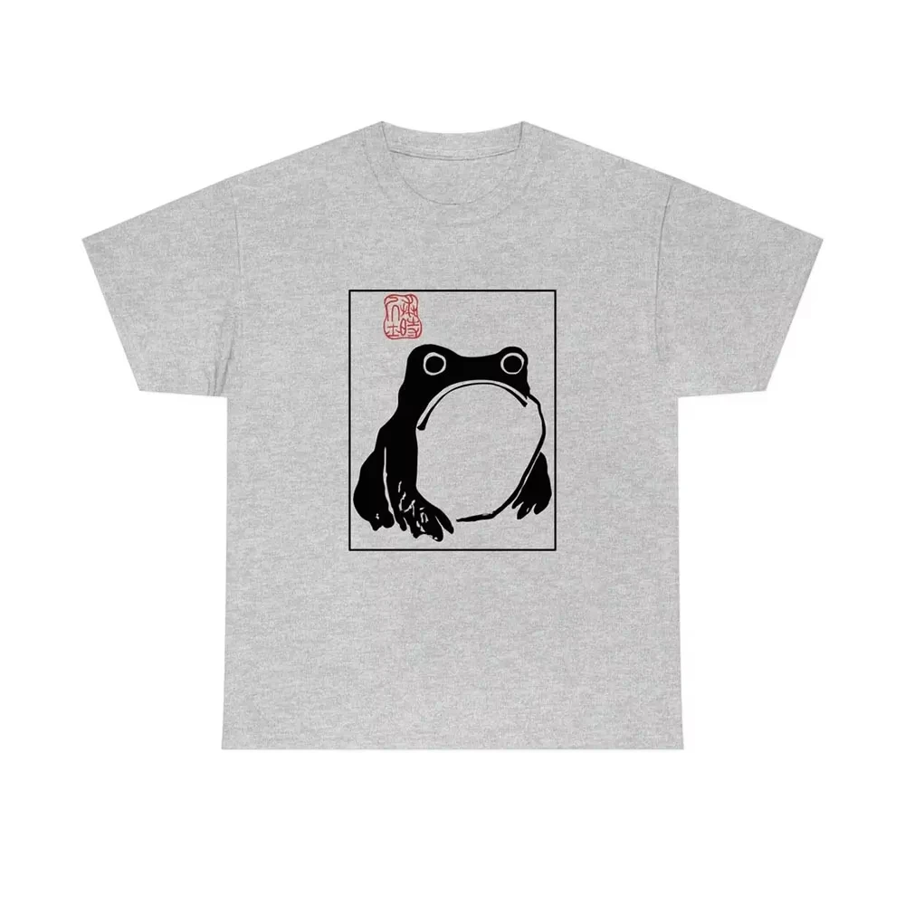 2026 Adult Loose Fit Original Handmade Ink Frog Illustration T Shirt Breathable Top Casual Retro Oriental Street Outfits