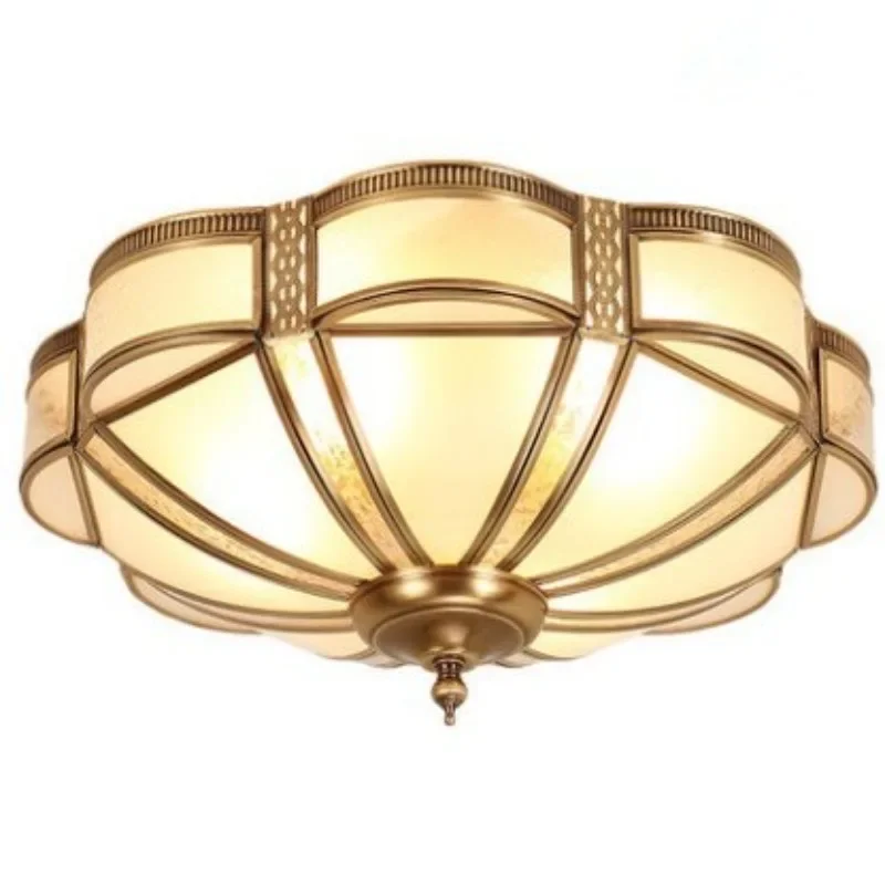 

American all-copper bedroom ceiling light retro dining room study light luxury atmosphere