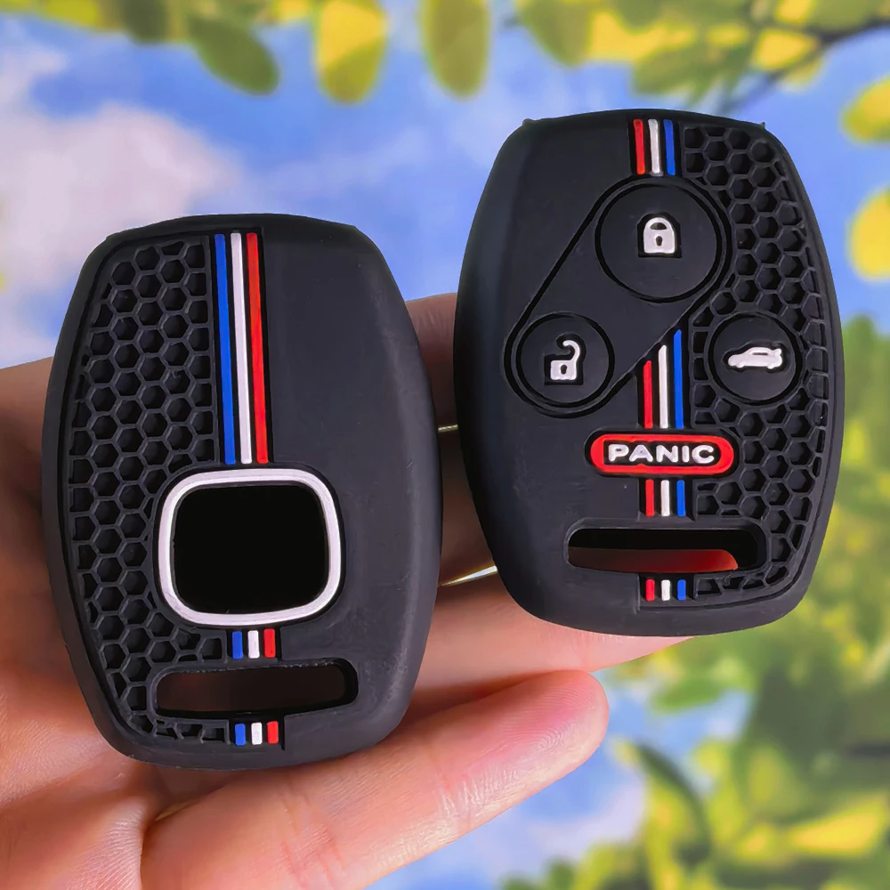 Honeycomb Racing‑Stripe Silicone Key Fob Cover for Honda Civic CR‑V Fit Jazz FR‑V CSX Accord7 4‑Button Remote Protective Shell