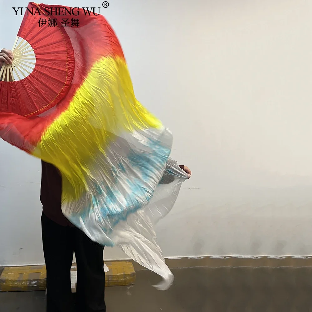 الحجاب مروحة الحرير الطبيعي النقي للنساء أداء الرقص الشرقي الحرير الحقيقي التعادل صبغ مروحة مزدوجة تمديد الملونة 180 سنتيمتر مروحة حريرية طويلة