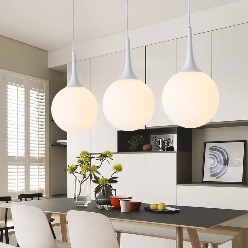 Modern White Glass Ball Pendant Lights Loft LED Hanging Pendant Lamp for Living Room Lighting Home Black White Horn Fixtures