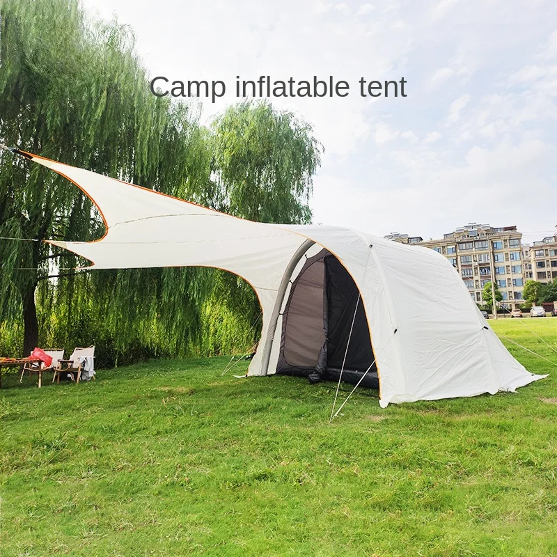 Double layer inflatable tent, outdoor shading and rainproof, one bedroom, one living room camping tent,quick opening family tent