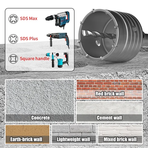 30-150mm 콘크리트 벽 구멍 톱 SDS PLUS 해머 드릴 비트 세트 (원형 샤프트 시멘트 석재 절단 공구 포함)